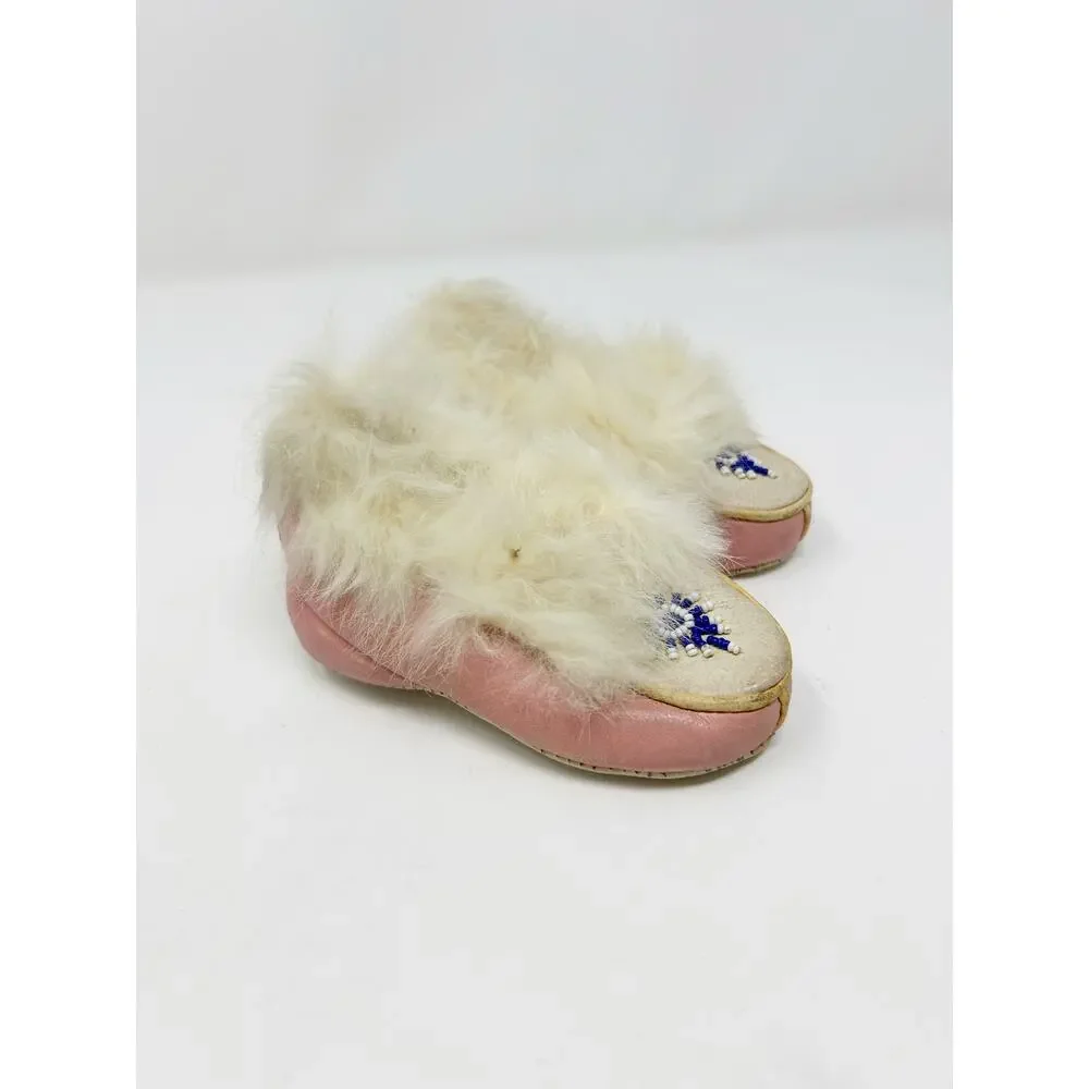 Vintage 1940s/50s Baby Girl Pink Leather & Fur Shoes